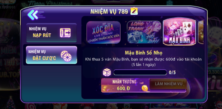 Bảng nhiệm vụ và tỷ lệ thưởng đang được triển khai.